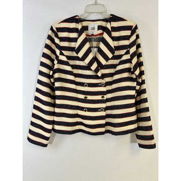 Cabi Love Carol Womens Multicolor Nautical Striped Button Blazer Jacket Size 10 - Picture 2 of 16